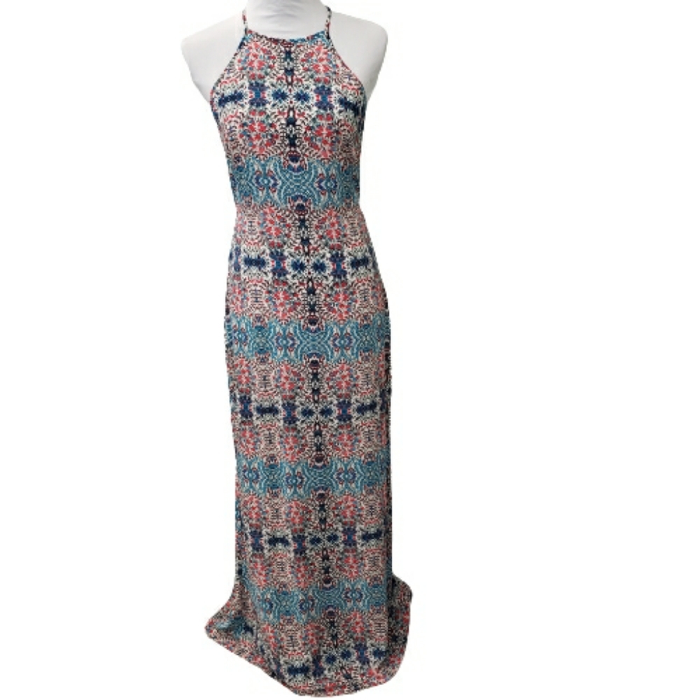 Forever 21 Halter Maxi Long Dress Boho Print Sz S